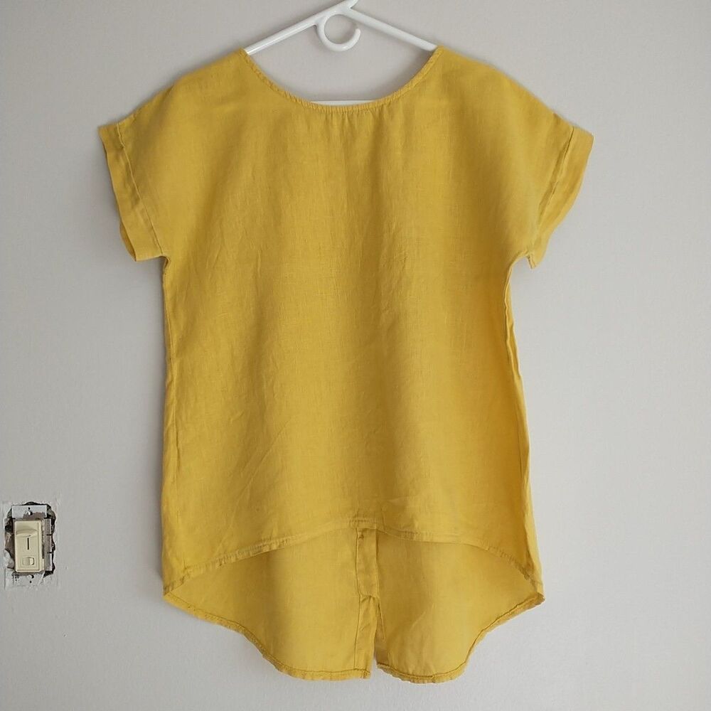 Terzo Millennio Top Tunic Womens S/M*Yellow 100%Linen Short Slee Lagenlook Italy